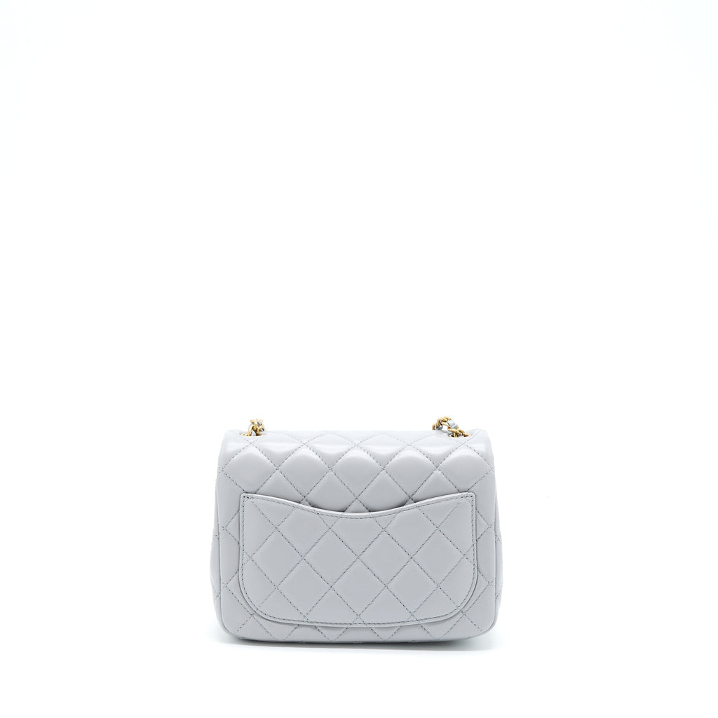 CHANEL PEARL CRUSH MINI SQUARE FLAP BAG LAMBSKIN GREY GHW