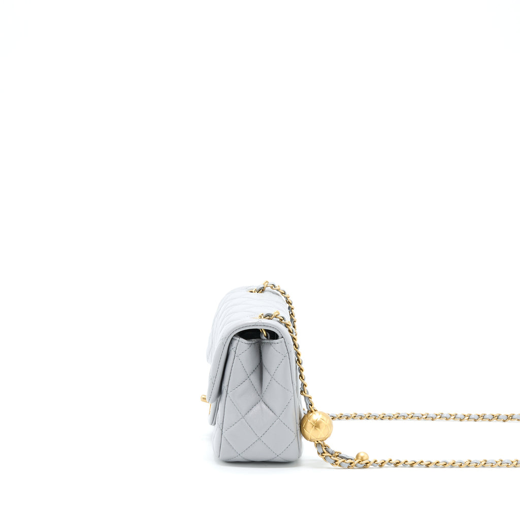 CHANEL PEARL CRUSH MINI SQUARE FLAP BAG LAMBSKIN GREY GHW