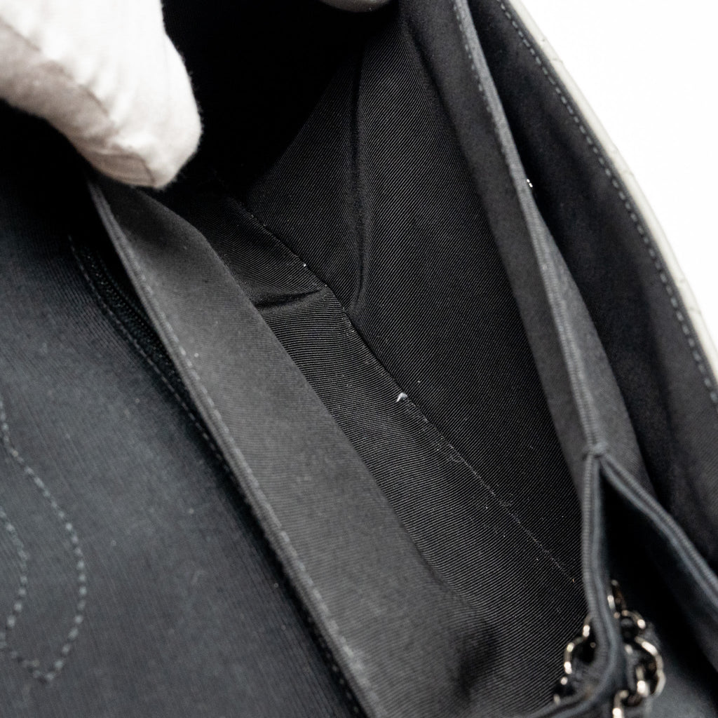 CHANEL QUILTED FLAP WITH FABRIC EDGE LAMBSKIN GREY/ BLACK WITH BLACK HARDWARE