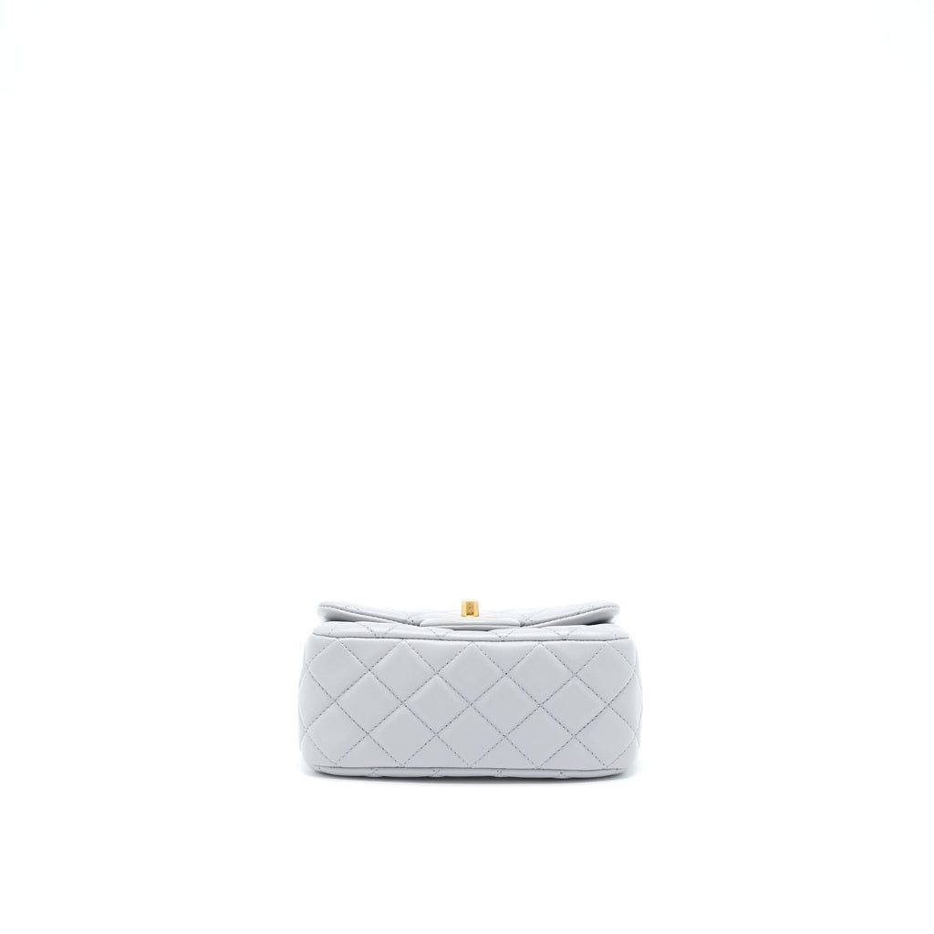 CHANEL PEARL CRUSH MINI SQUARE FLAP BAG LAMBSKIN GREY GHW