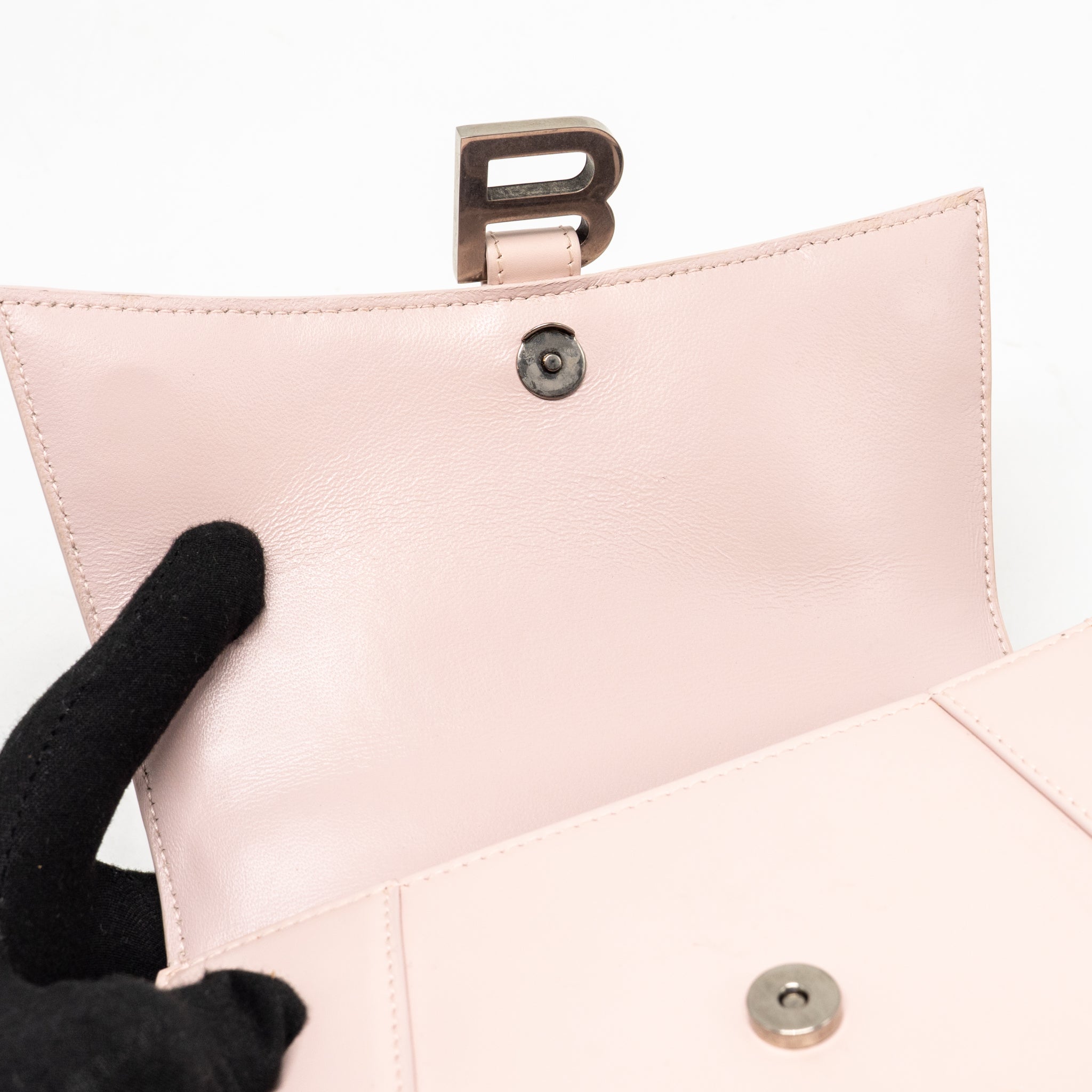 BALENCIAGA SMALL HOURGLASS BAG CALFSKIN LIGHT ROSE SHW