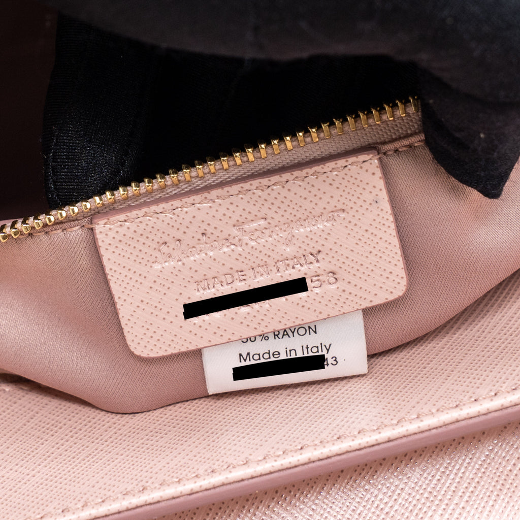 SALVATORE FERRAGAMO TOP HANDLE FLAP BAG CALFSKIN LIGHT PINK GHW