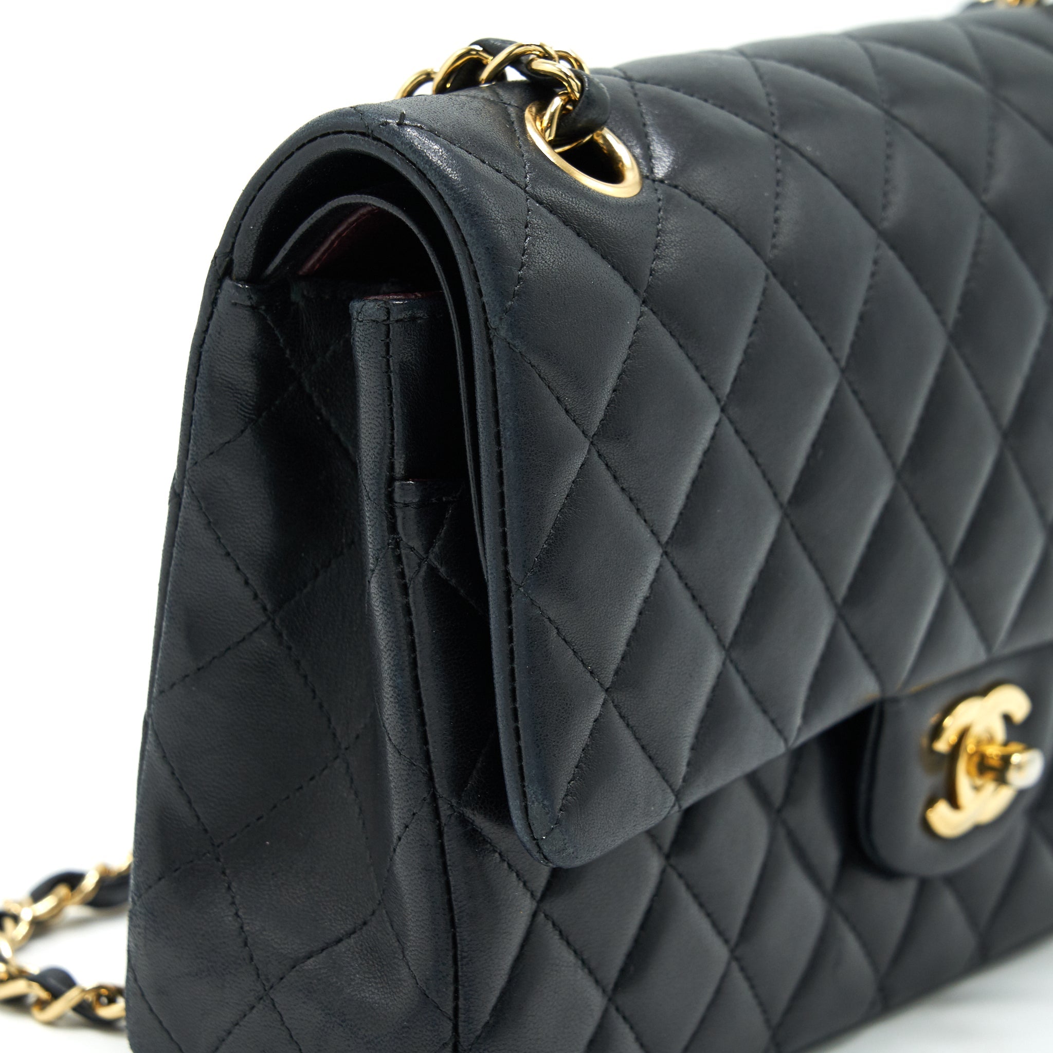 CHANEL CLASSIC DOUBLE FLAP BAG LAMBSKIN MEDIUM BLACK GHW SERIAL 19