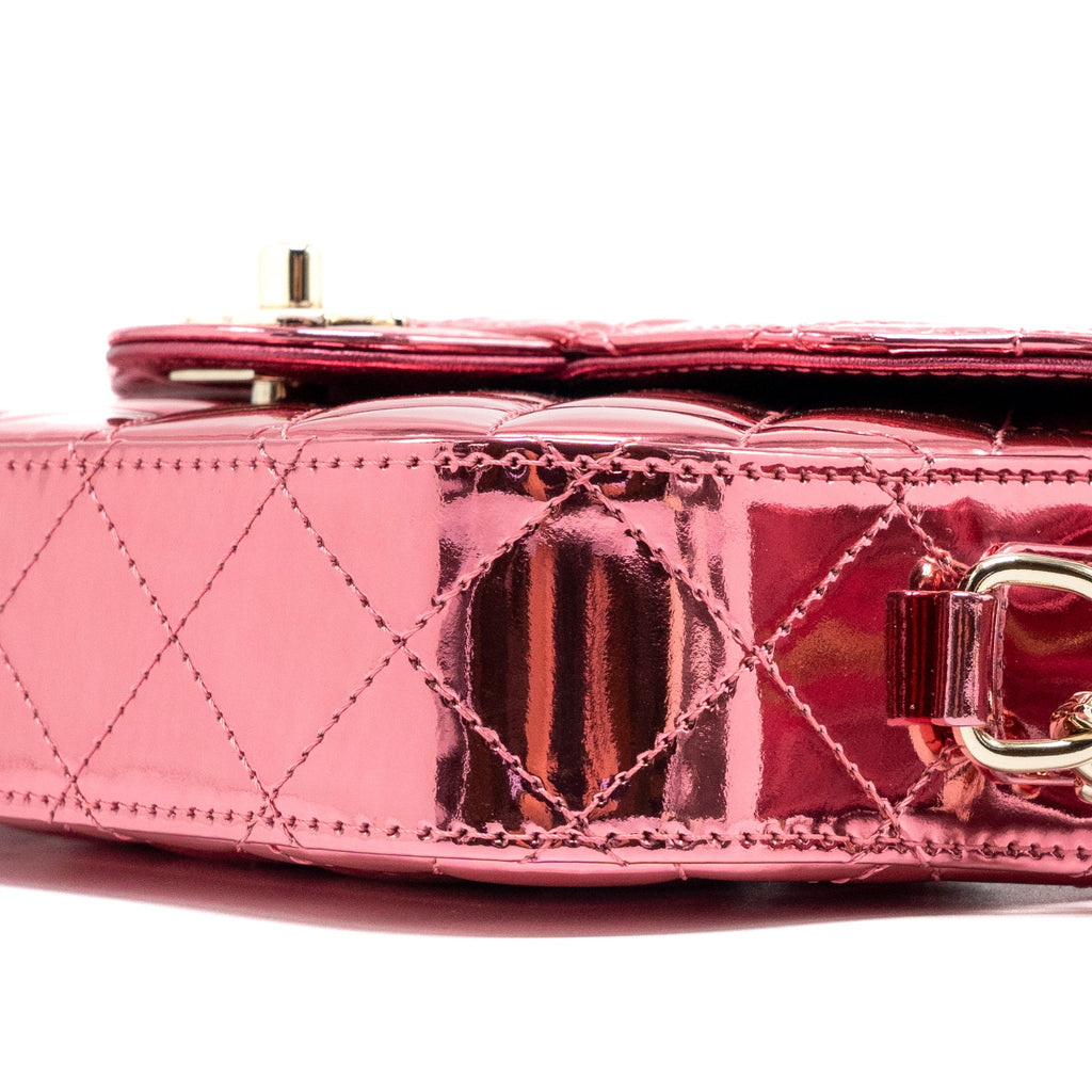 CHANEL 24C MINI FLAP BAG WITH STAR COIN PURSE PATENT/CALFSKIN METALLIC PINK LGHW (MICROCHIP)