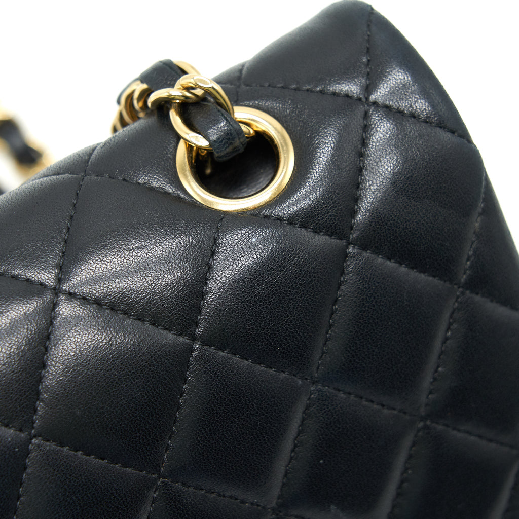 CHANEL CLASSIC DOUBLE FLAP BAG LAMBSKIN MEDIUM BLACK GHW SERIAL 19