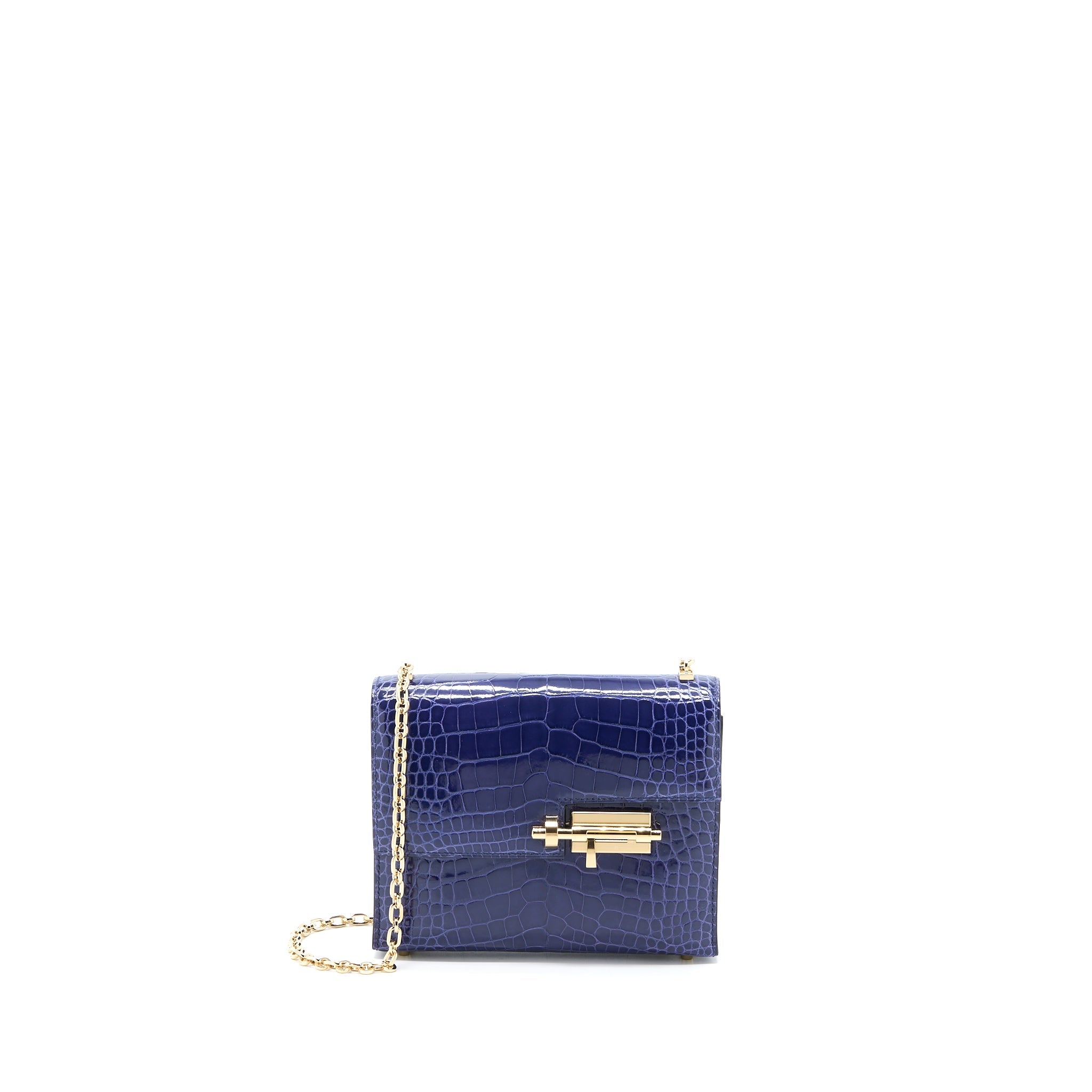 HERMES MINI VERROU ALLIGATOR MISSISSIPPIENSIS M3 BLUE ENCRE GHW