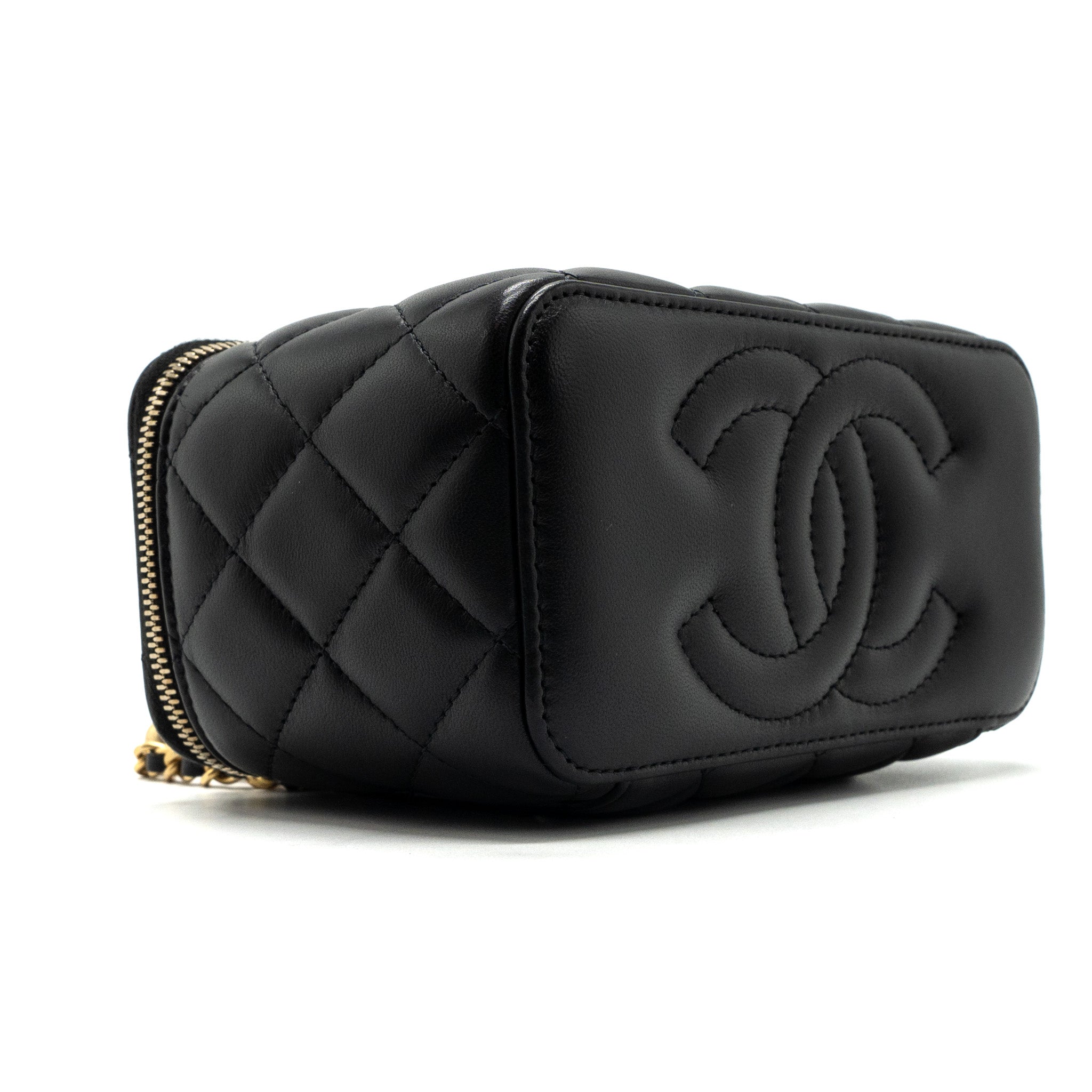 CHANEL PEARL CRUSH LONG VANITY LAMBSKIN BLACK GHW (MICROCHIP)