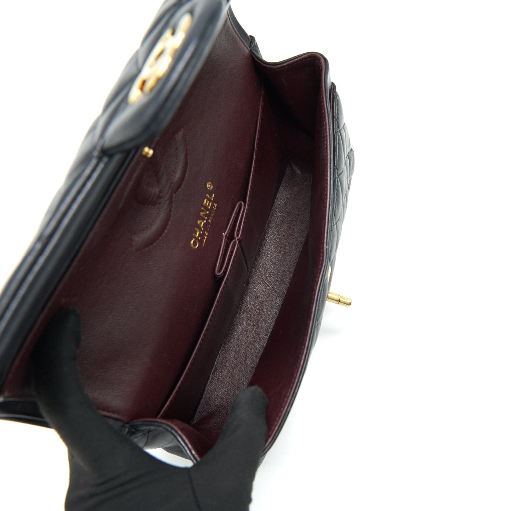 CHANEL CLASSIC DOUBLE FLAP BAG LAMBSKIN MEDIUM BLACK GHW SERIAL 19