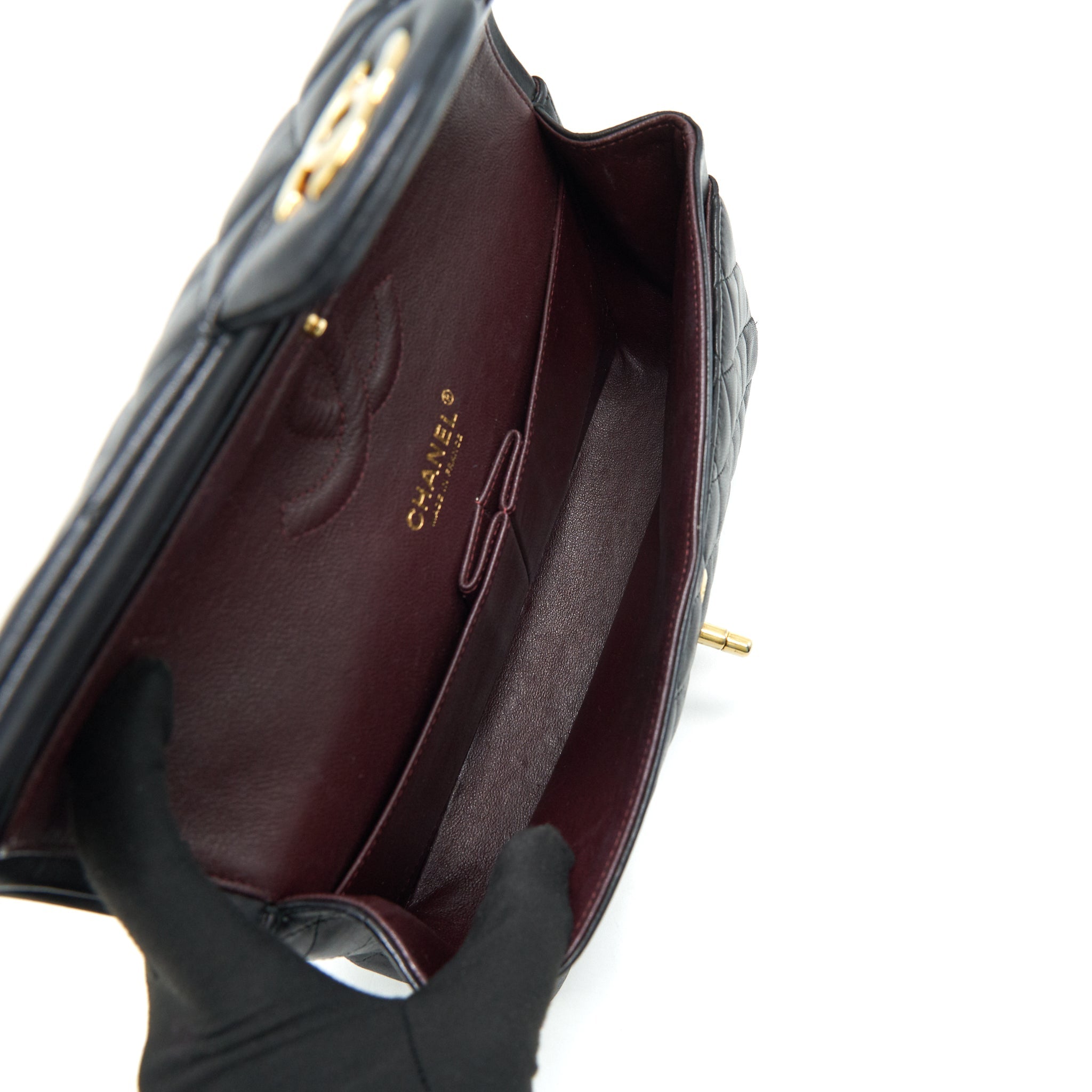 CHANEL CLASSIC DOUBLE FLAP BAG LAMBSKIN MEDIUM BLACK GHW SERIAL 19