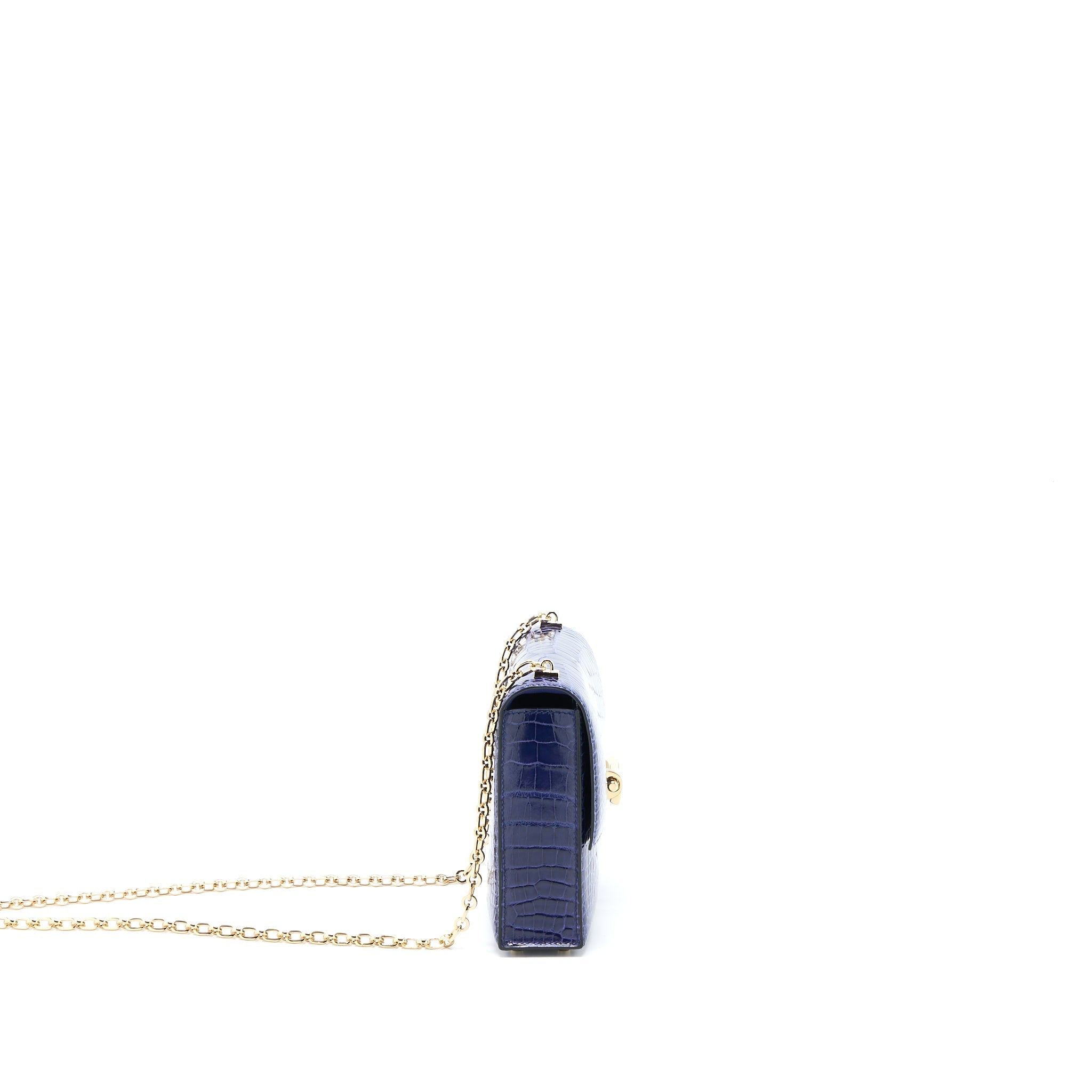 HERMES MINI VERROU ALLIGATOR MISSISSIPPIENSIS M3 BLUE ENCRE GHW