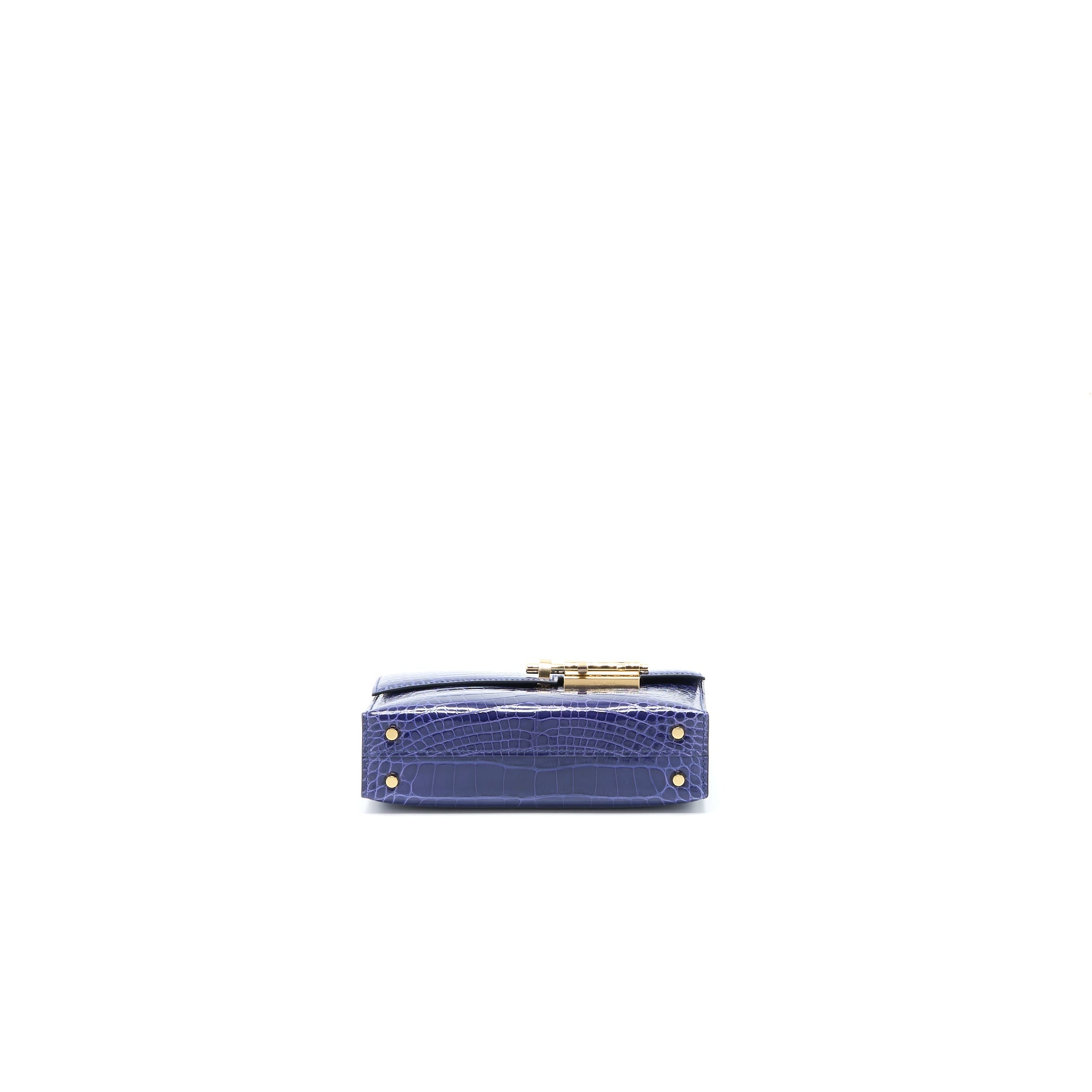 HERMES MINI VERROU ALLIGATOR MISSISSIPPIENSIS M3 BLUE ENCRE GHW