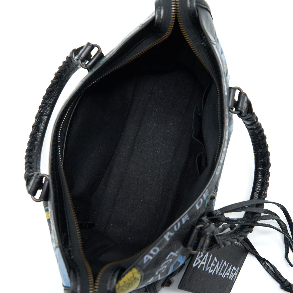 BALENCIAGA CITY BAG BLACK WITH MULTICOLOUR GRAFFITI RUTHENIUM HARDWARE