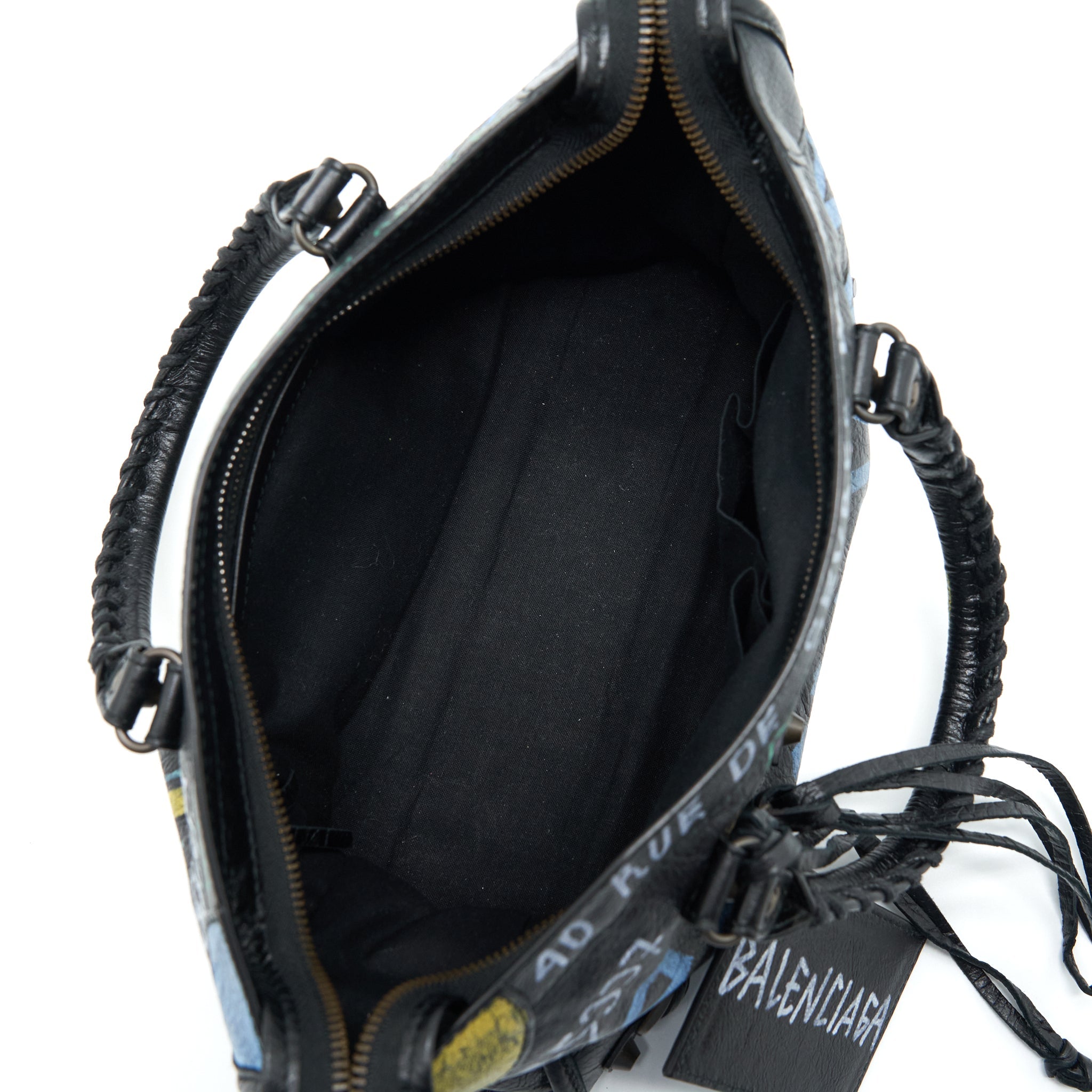 BALENCIAGA CITY BAG BLACK WITH MULTICOLOUR GRAFFITI RUTHENIUM HARDWARE