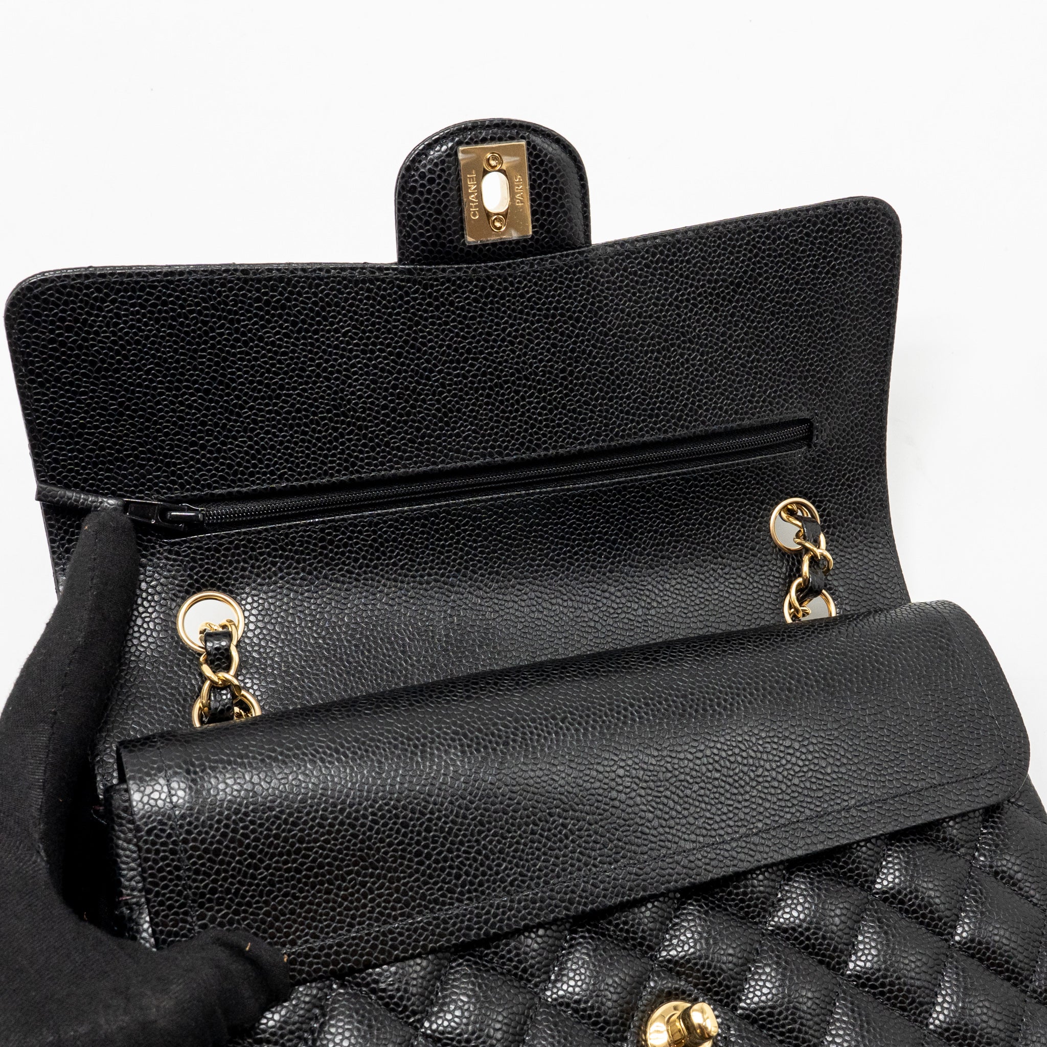 CHANEL MEDIUM CLASSIC DOUBLE FLAP BAG CAVIAR BLACK GHW (MICROCHIP)