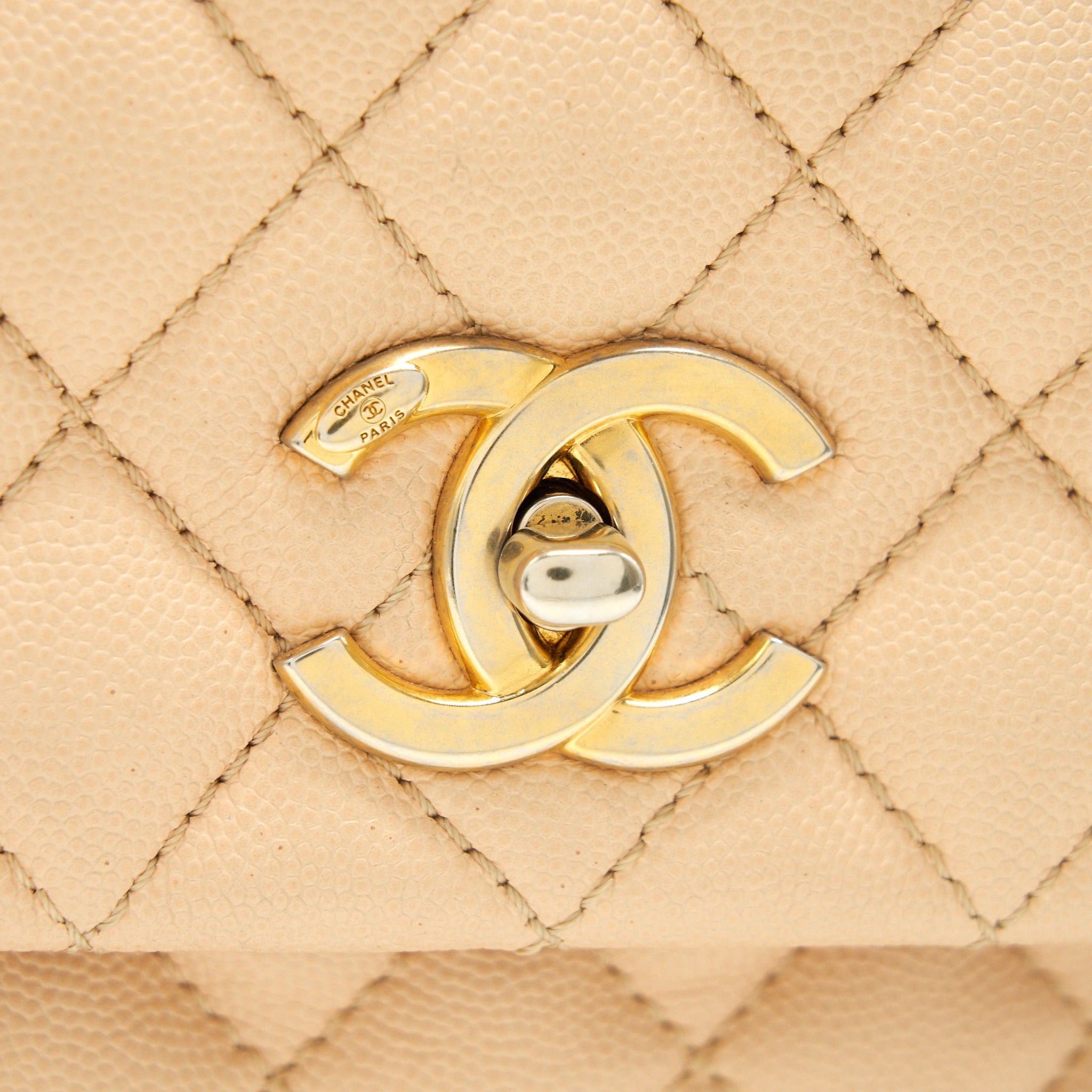 CHANEL CAVIER LARGE COCO HANDLE FLAP BAG BEIGE GHW
