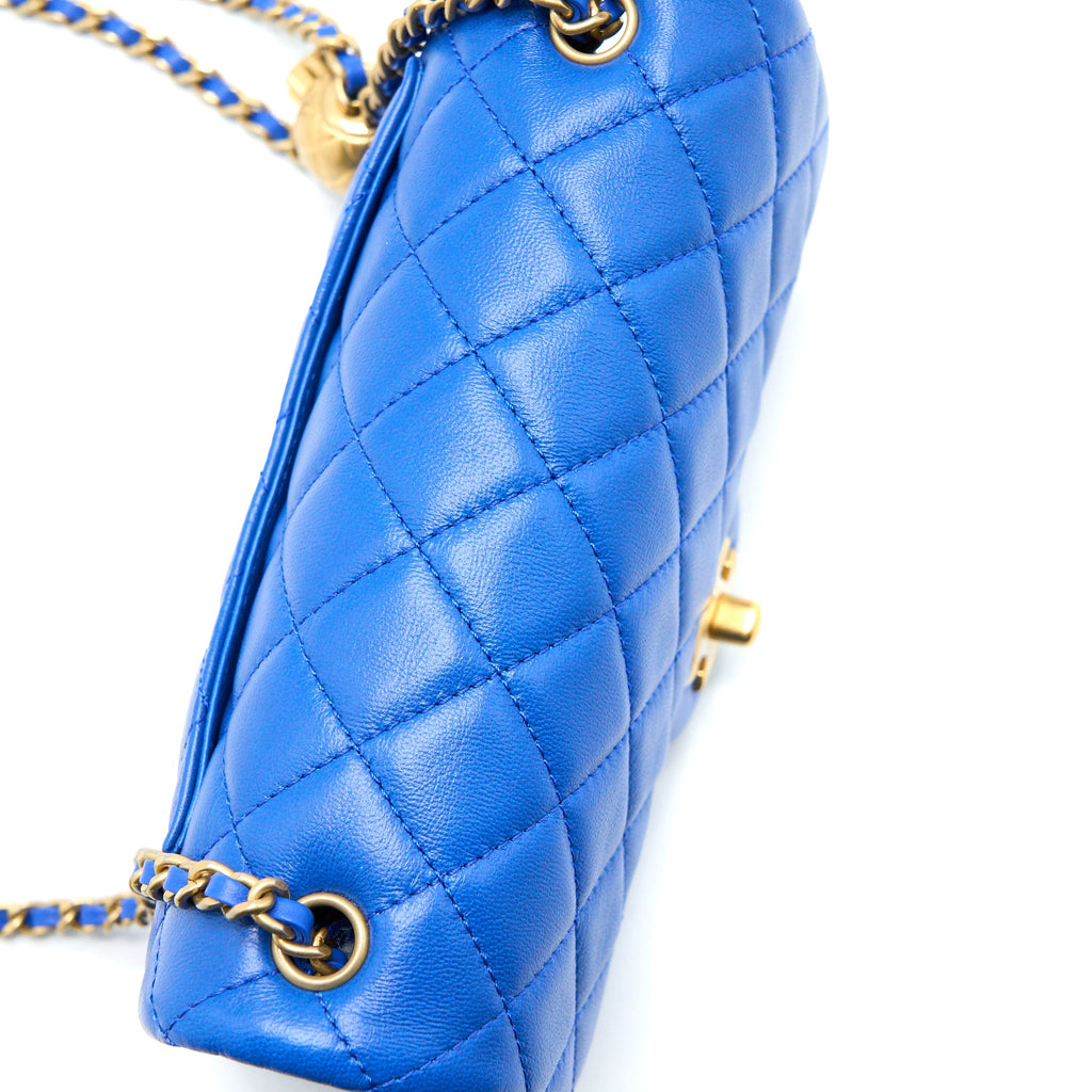 CHANEL PEARL CRUSH MINI RECTANGULAR LAMBSKIN BLUE BRUSHED GHW (MICROCHIP)