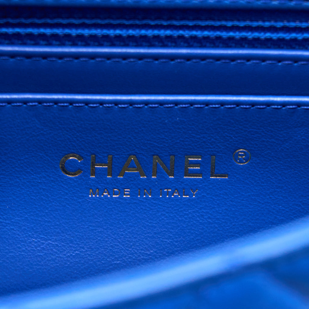 CHANEL PEARL CRUSH MINI RECTANGULAR LAMBSKIN BLUE BRUSHED GHW (MICROCHIP)