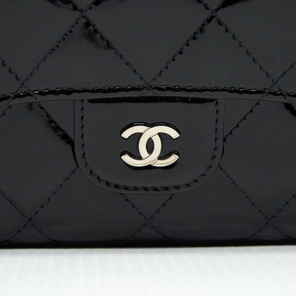 CHANEL CLASSIC FLAP LONG WALLET PATENT BLACK SHW