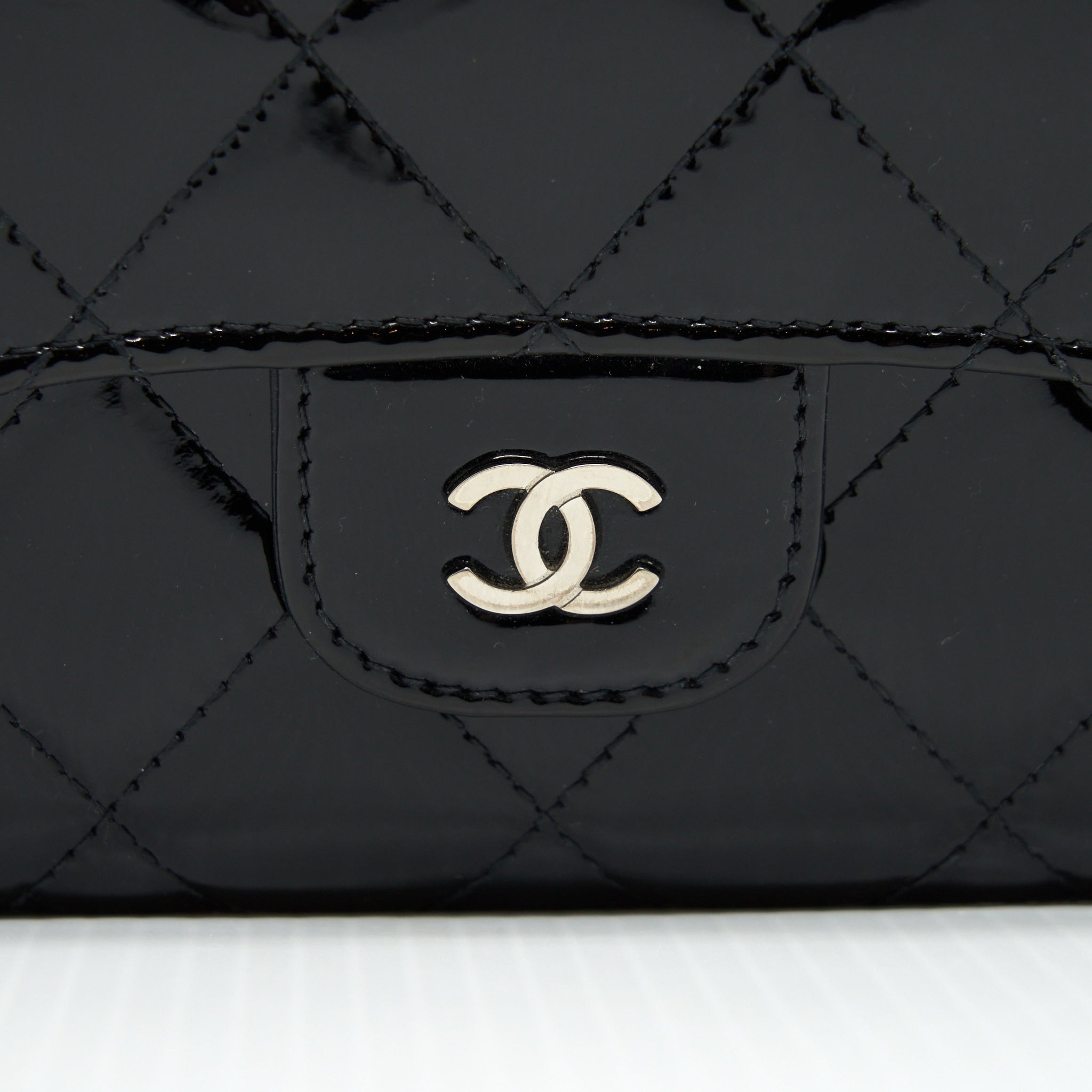 CHANEL CLASSIC FLAP LONG WALLET PATENT BLACK SHW