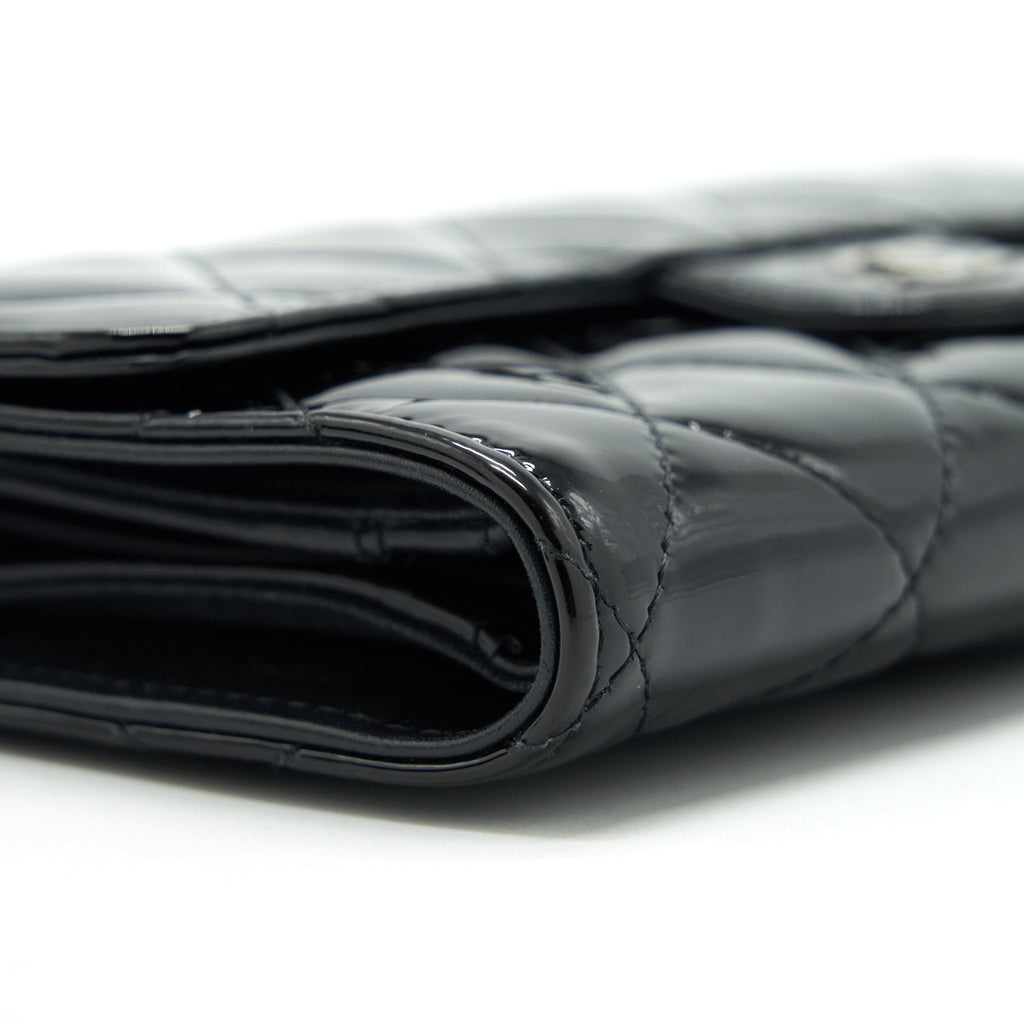 CHANEL CLASSIC FLAP LONG WALLET PATENT BLACK SHW