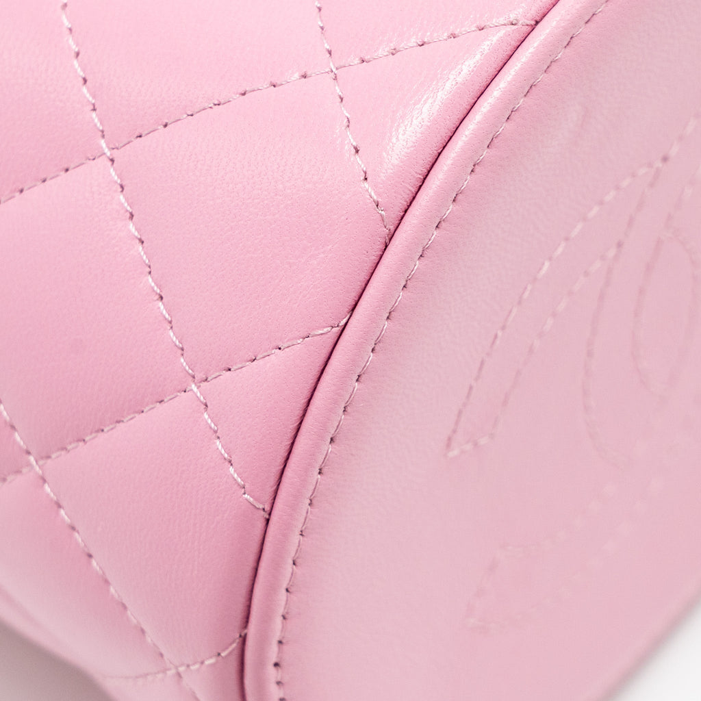CHANEL TOP HANDLE ROUND VANITY CASE LAMBSKIN PINK LGHW
