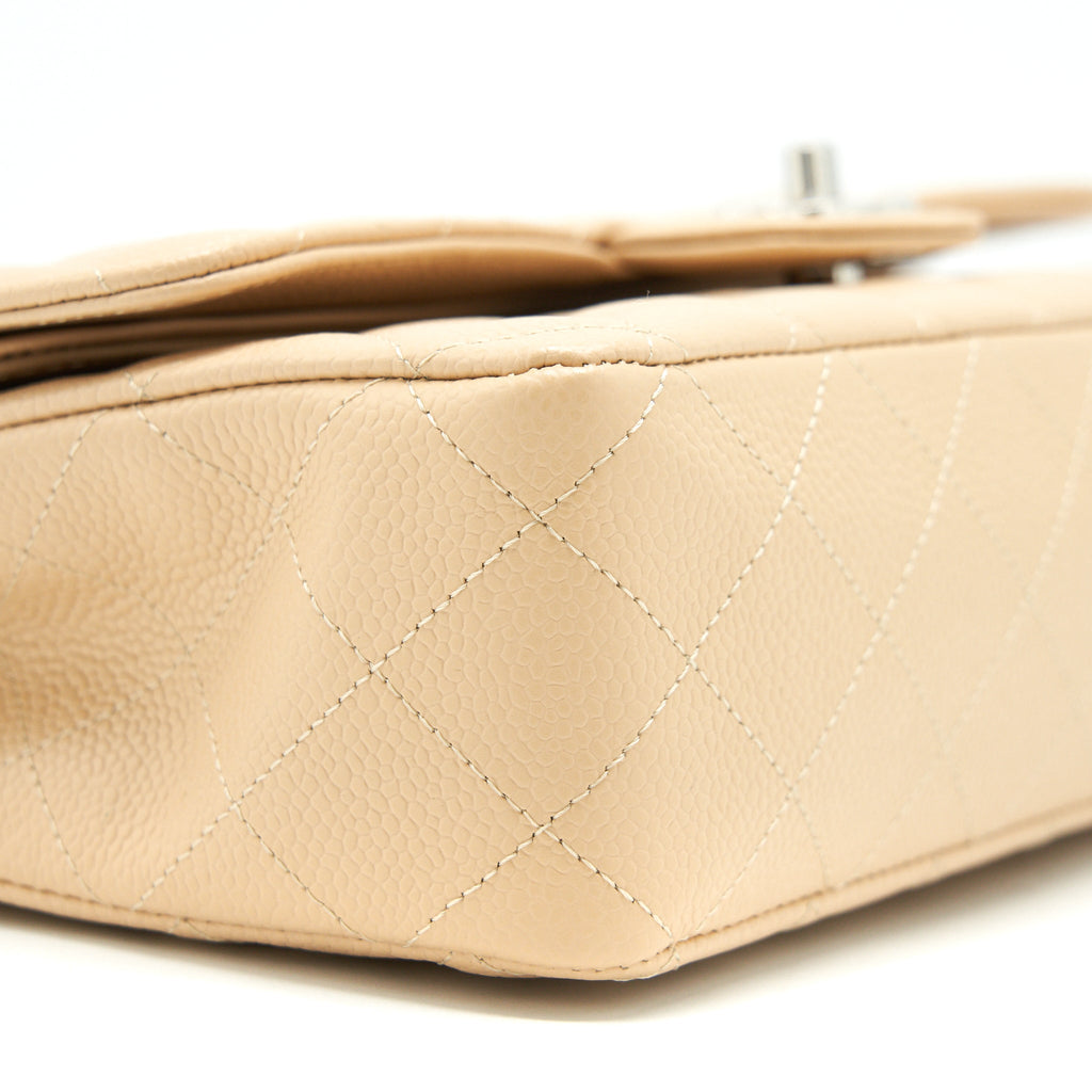 CHANEL MEDIUM CLASSIC DOUBLE FLAP BAG CAVIAR BEIGE SHW