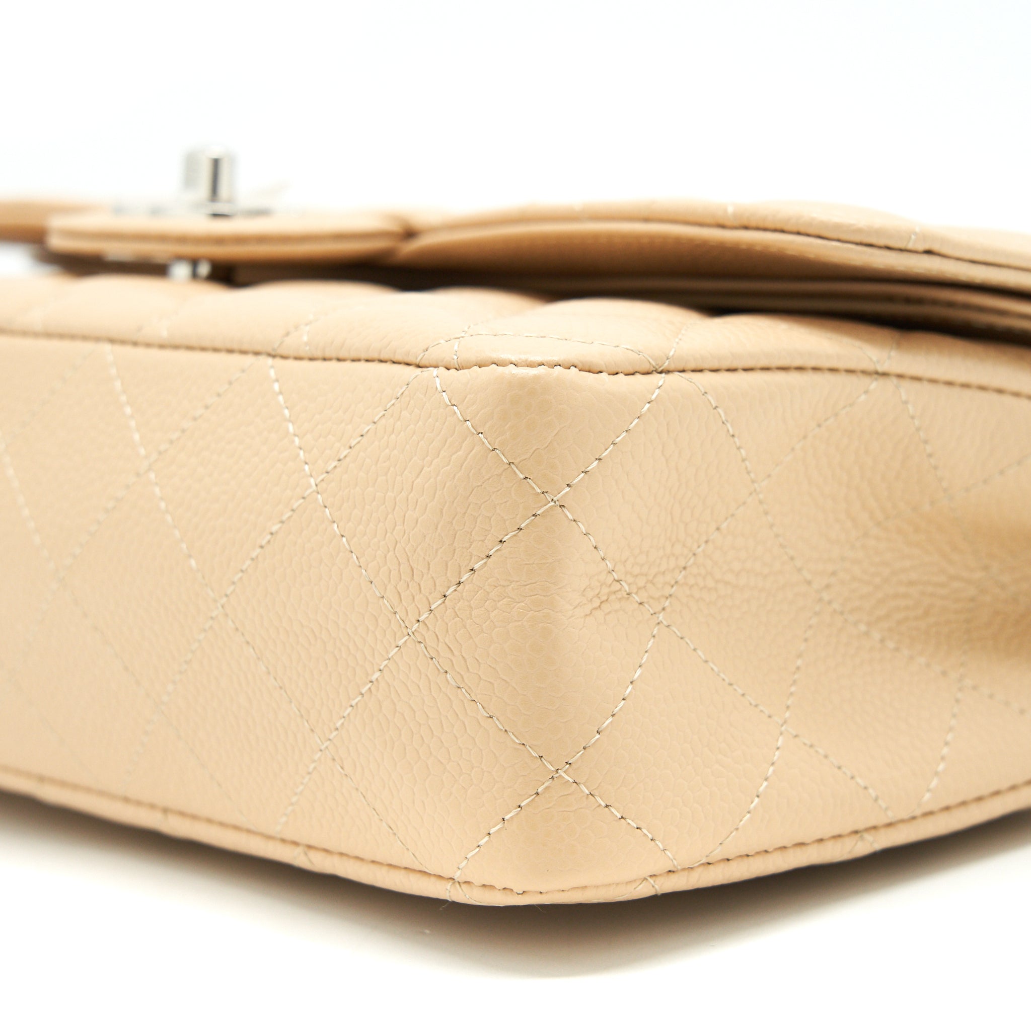 CHANEL MEDIUM CLASSIC DOUBLE FLAP BAG CAVIAR BEIGE SHW