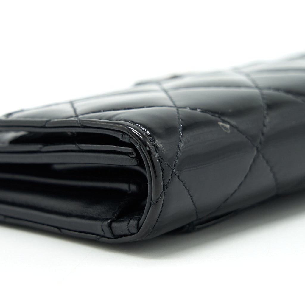 CHANEL CLASSIC FLAP LONG WALLET PATENT BLACK SHW