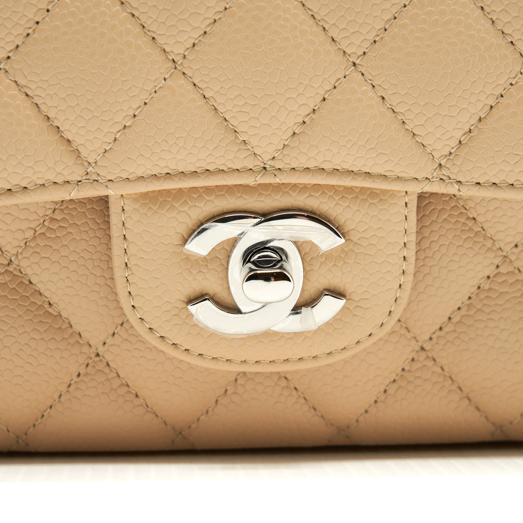 CHANEL MEDIUM CLASSIC DOUBLE FLAP BAG CAVIAR BEIGE SHW