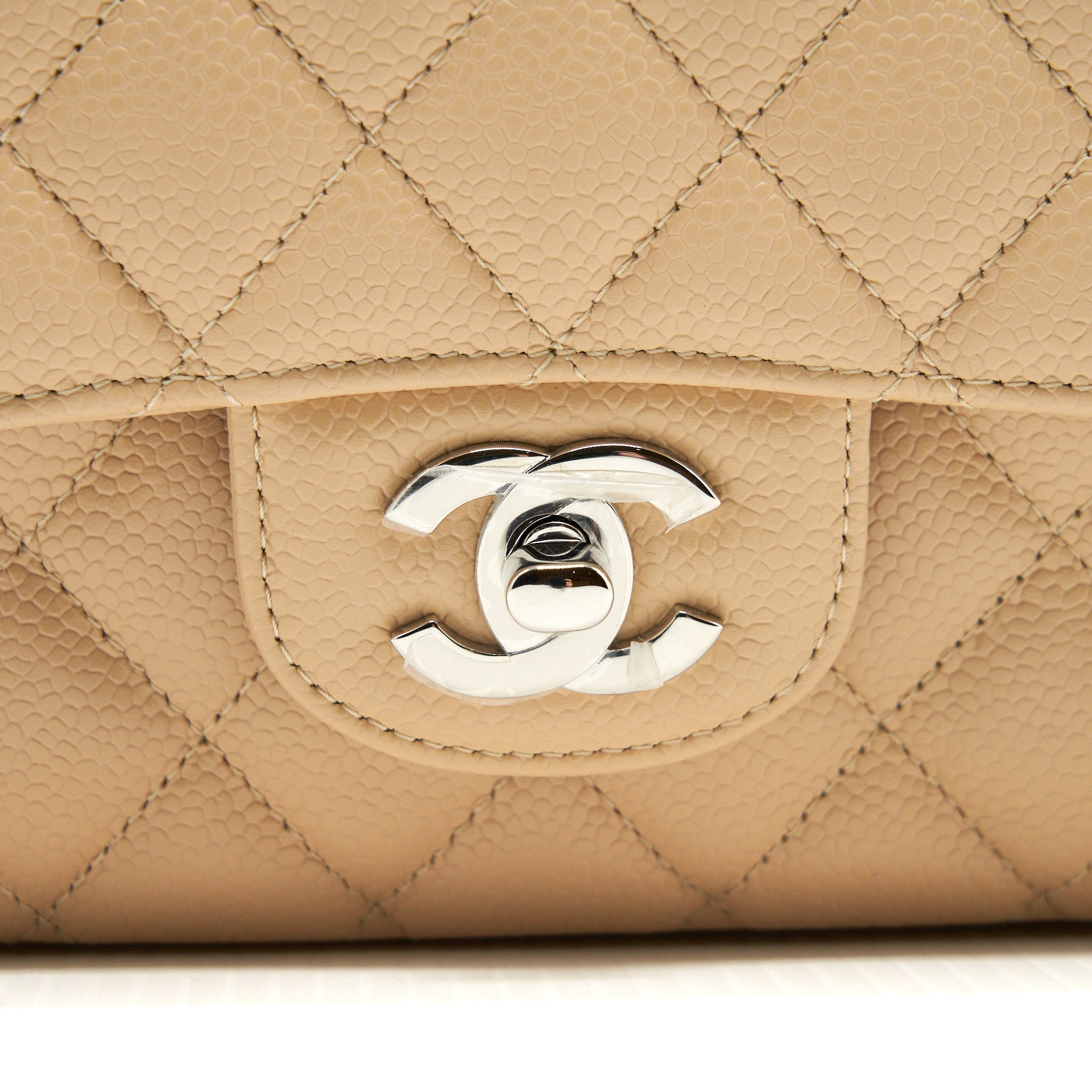 CHANEL MEDIUM CLASSIC DOUBLE FLAP BAG CAVIAR BEIGE SHW