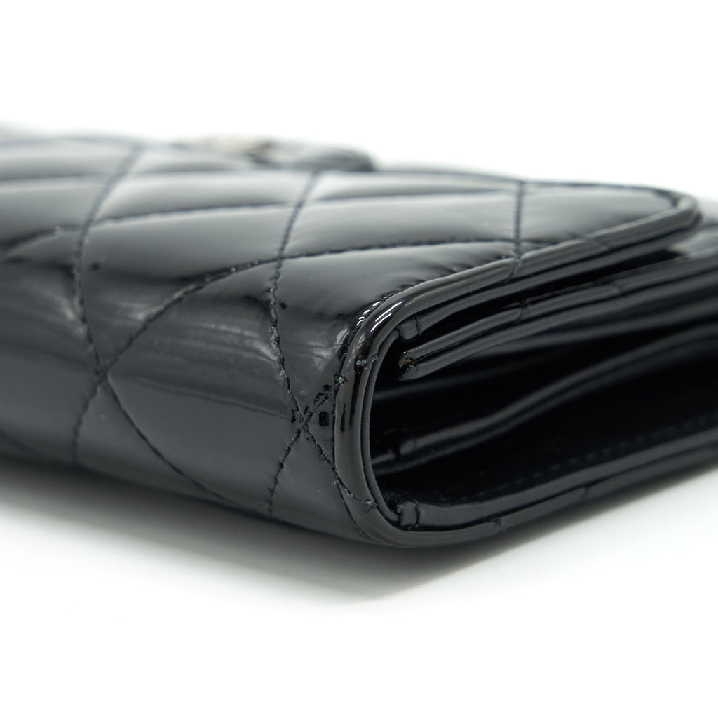 CHANEL CLASSIC FLAP LONG WALLET PATENT BLACK SHW