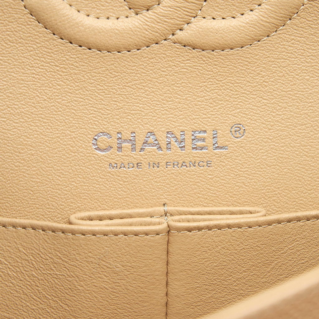 CHANEL MEDIUM CLASSIC DOUBLE FLAP BAG CAVIAR BEIGE SHW