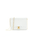 CHANEL QUILTED PEARL CHAIN FLAP BAG IN WHITE GHW