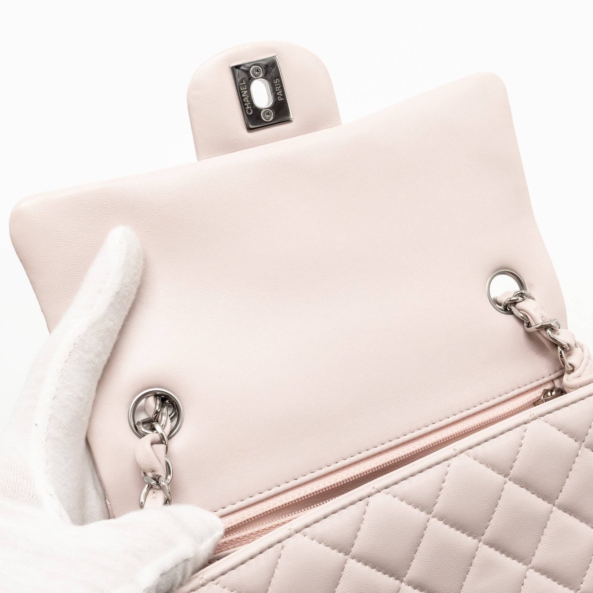CHANEL MINI RECTANGULAR FLAP BAG LAMBSKIN LIGHT PINK SHW (MICROCHIP)