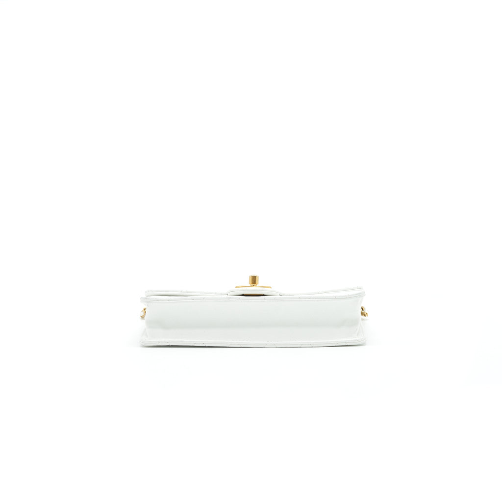 CHANEL QUILTED PEARL CHAIN FLAP BAG IN WHITE GHW