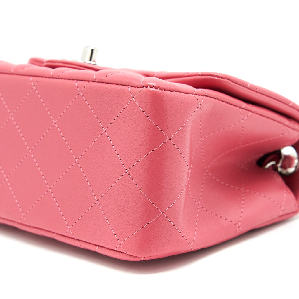 CHANEL MINI SQUARE FLAP BAG LAMBSKIN PINK SHW