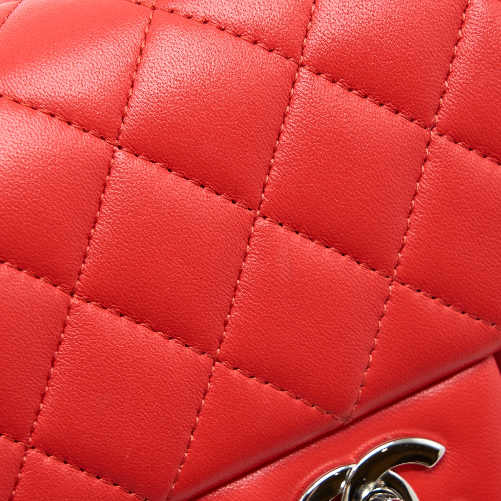 CHANEL MINI SQUARE FLAP BAG LAMBSKIN ORANGE RED SHW