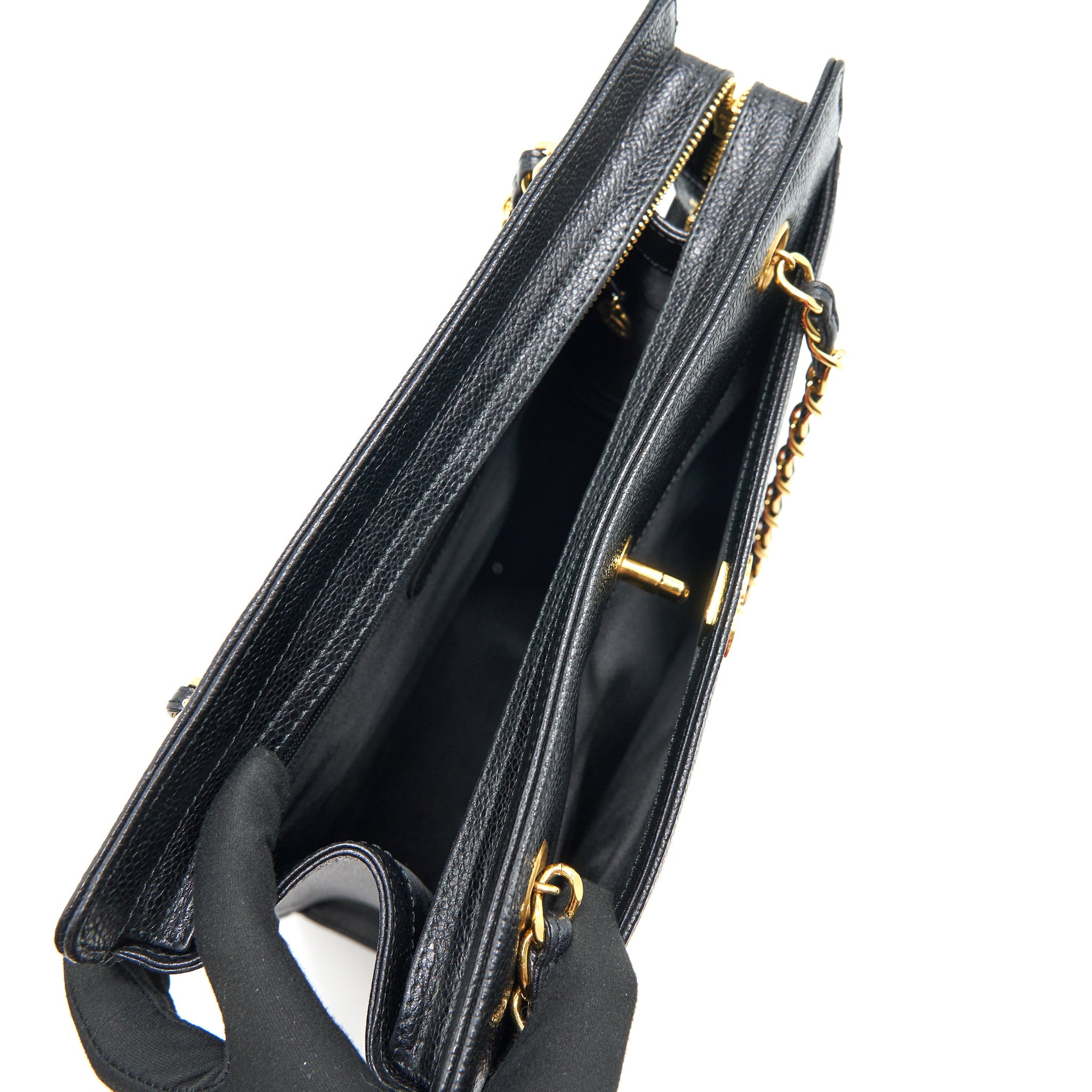 CHANEL VINTAGE 24K GOLD CAVIAR SHOPPING BAG WITH CHAIN