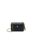 CHANEL PEARL CRUSH LONG VANITY WITH CHAIN LAMBSKIN BLACK GHW