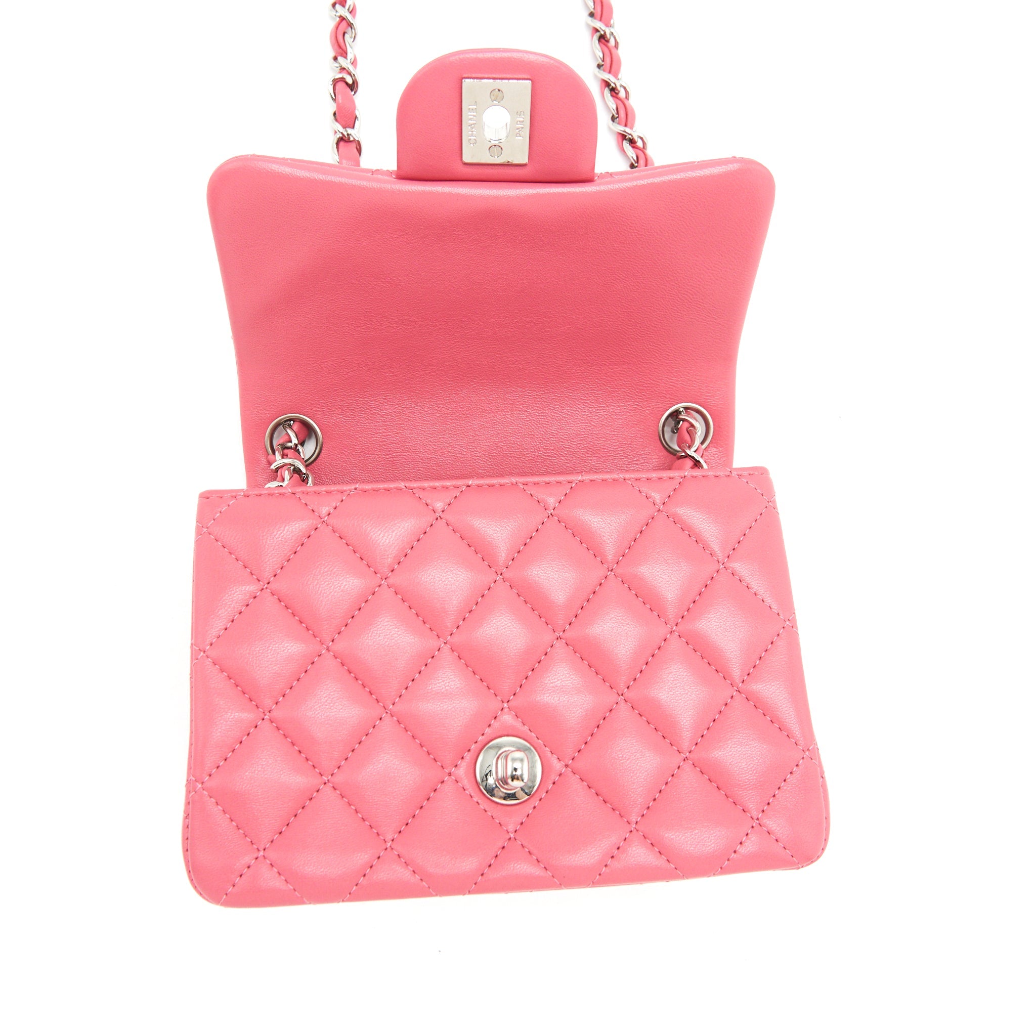 CHANEL MINI SQUARE FLAP BAG LAMBSKIN PINK SHW