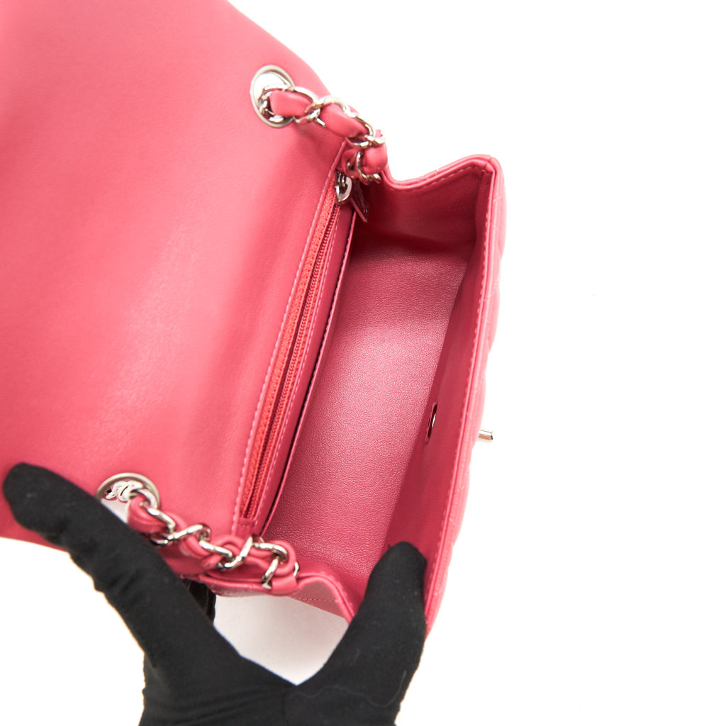 CHANEL MINI SQUARE FLAP BAG LAMBSKIN PINK SHW