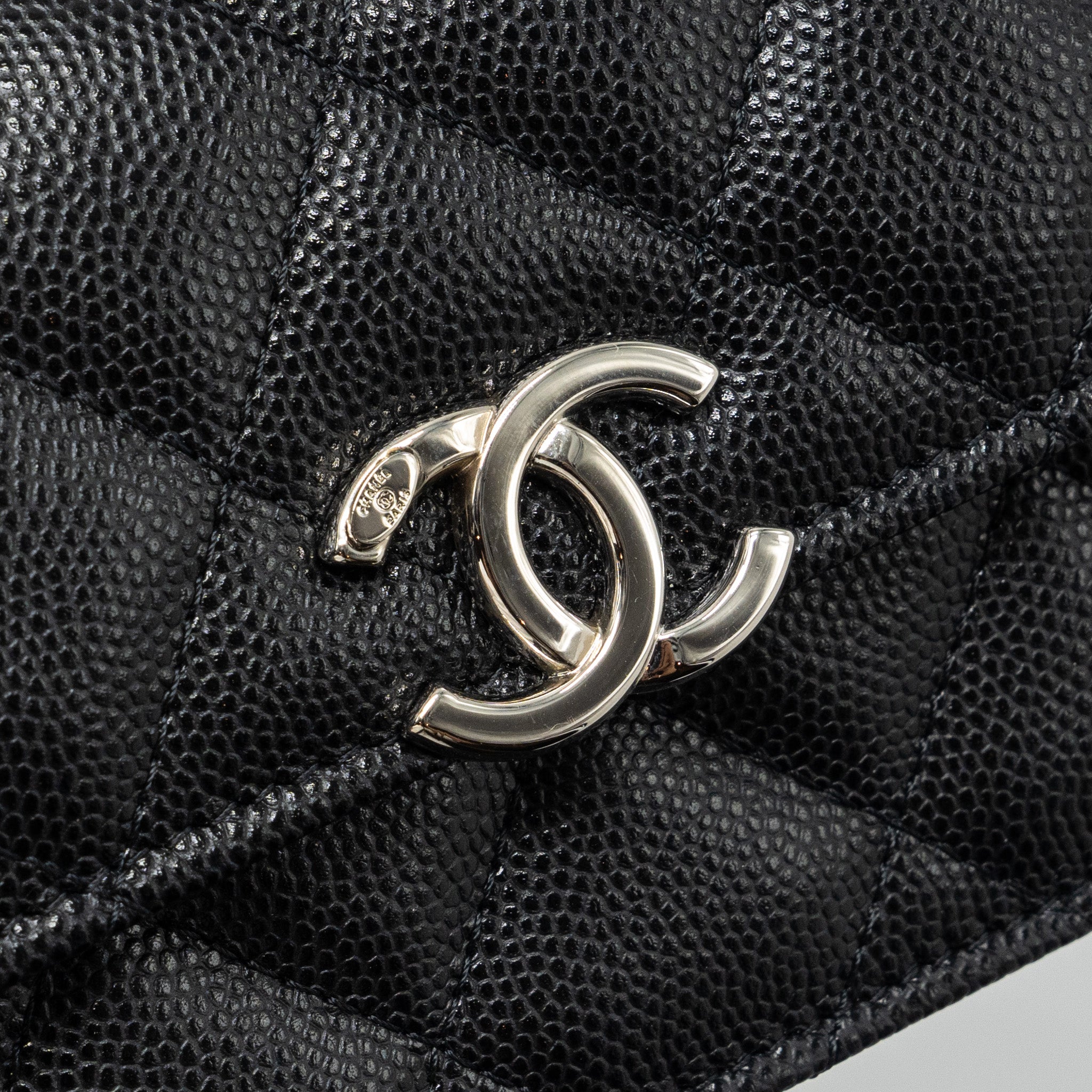 CHANEL 22S COCO LETTERING MINI FLAP BAG WITH ENAMEL TOP HANDLE CAVIAR BLACK SHW