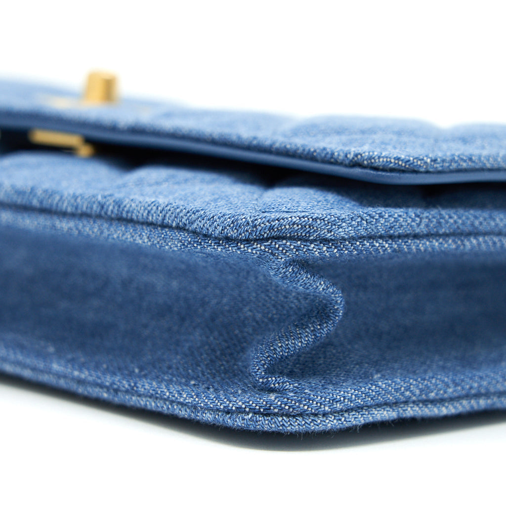 CHANEL 22C PEARL CRUSH WALLET ON CHAIN DENIM GHW