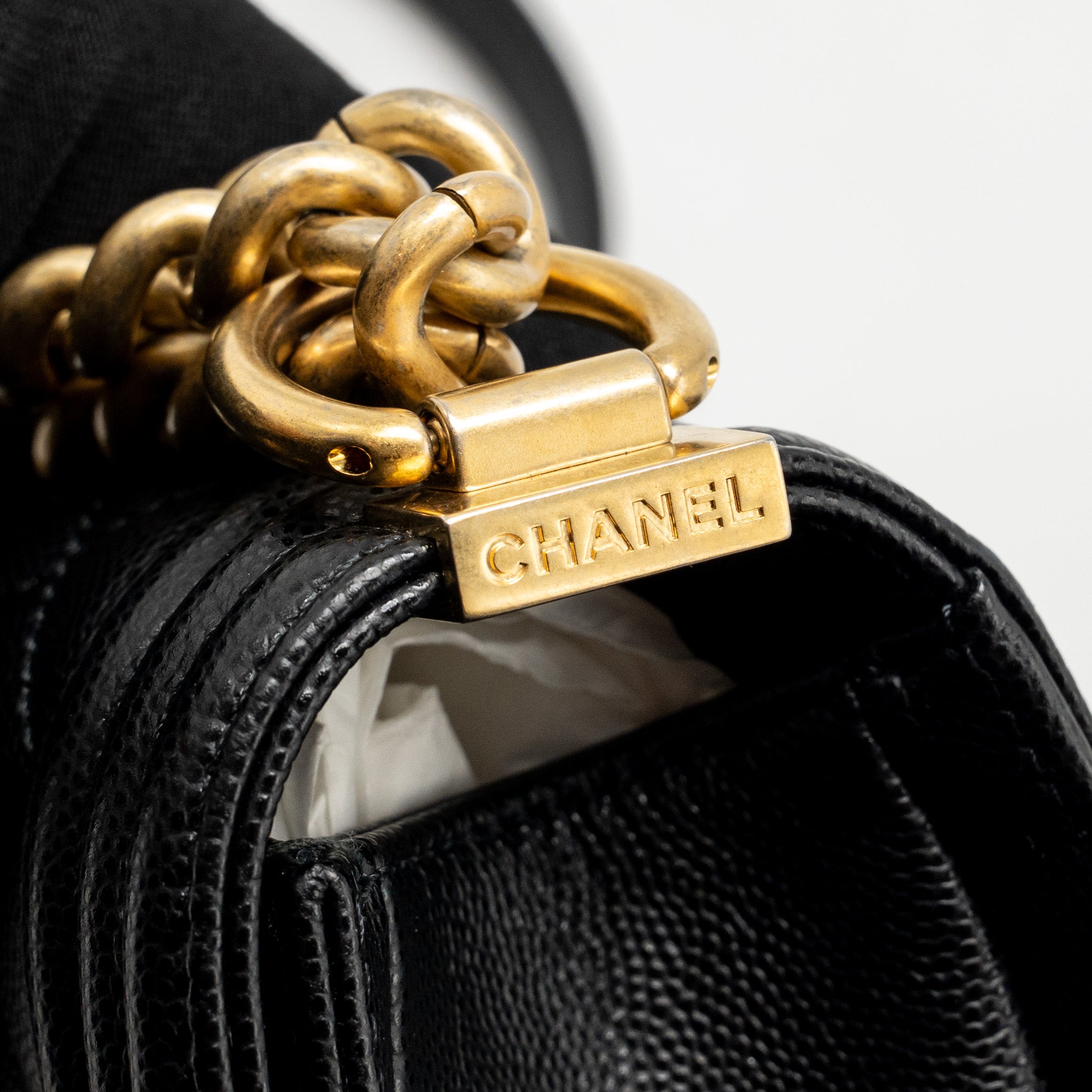 CHANEL SMALL BOY BAG CAVIAR BLACK GHW (MICROCHIP)