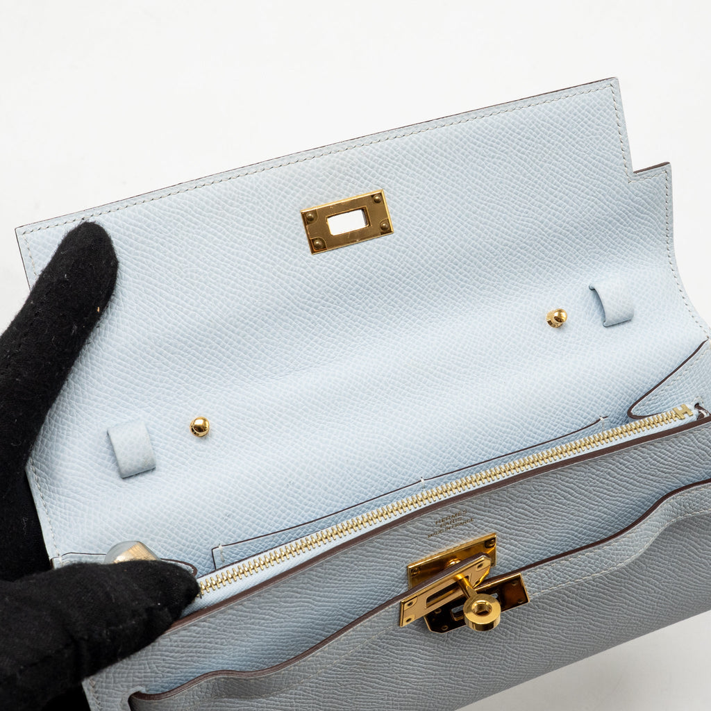 HERMES CLASSIC KELLY TO GO EPSOM BLUE BRUME GHW