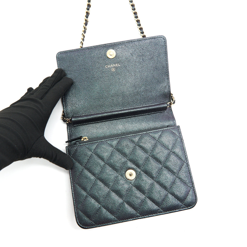 CHANEL CLASSIC SQUARE WALLET ON CHAIN CAVIAR IRIDESCENT PURPLE LGHW