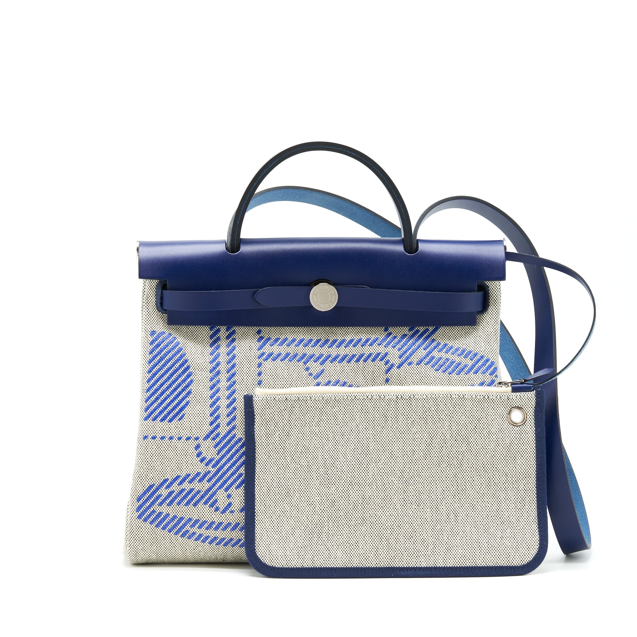 HERMES HERBAG ZIP 31 TOILE H EN RELIEF BRIDES SAPHIR