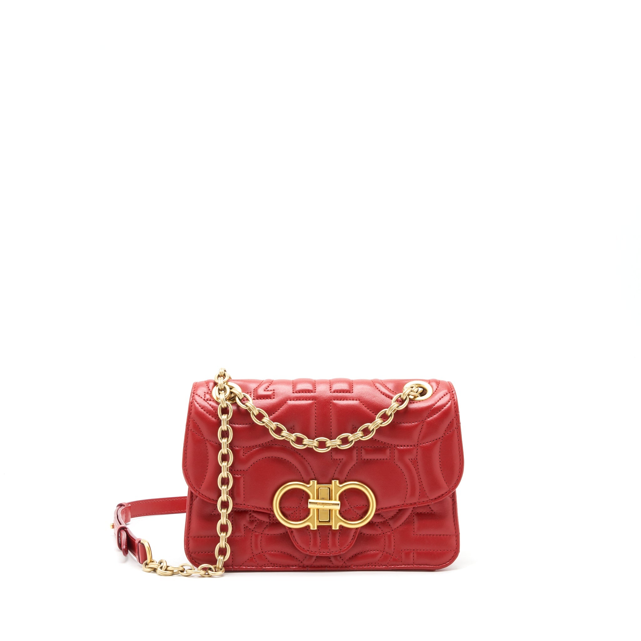 SALVATORE FERRAGAMO GANCINI FLAP BAG CALFSKIN RED GHW