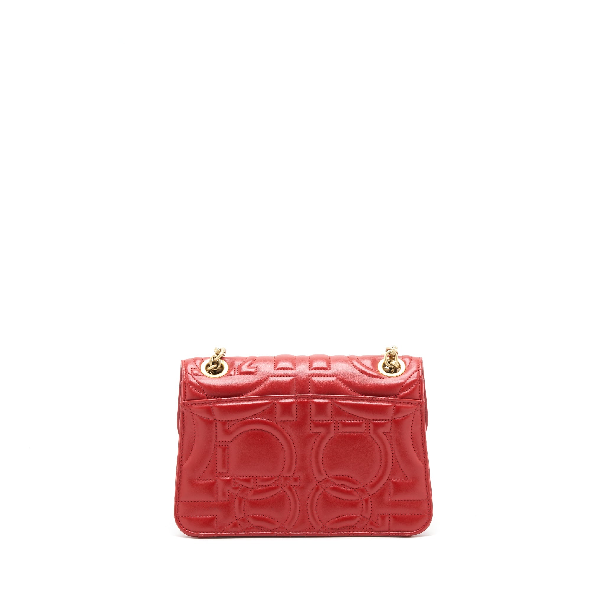 SALVATORE FERRAGAMO GANCINI FLAP BAG CALFSKIN RED GHW