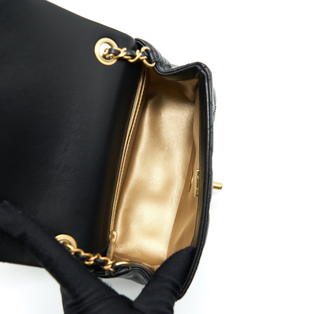 CHANEL 22S PEARL CRUSH MINI SQUARE FLAP BAG LAMBSKIN BLACK GHW (MICROCHIP)